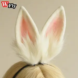 Women Harajuku Simulation Rabbit Ear Headband Hairband Hairpin Lolita Girls Cosplay plush Bunny Animal Ear Hair Accessories