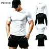 PSYCHE Men's 3-Piece Compression Workout Set - Long Sleeve Compression Shirt, Pants, Shorts - Professional Base Layer Athletic Outfits for Gym, Football, Badminton