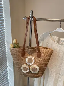 Women's Straw Bag, Large Capacity Zipper Closure Beach Holiday Tote, Summer Travel Essential Accessory, Casual Style, Lightweight Tote Bag