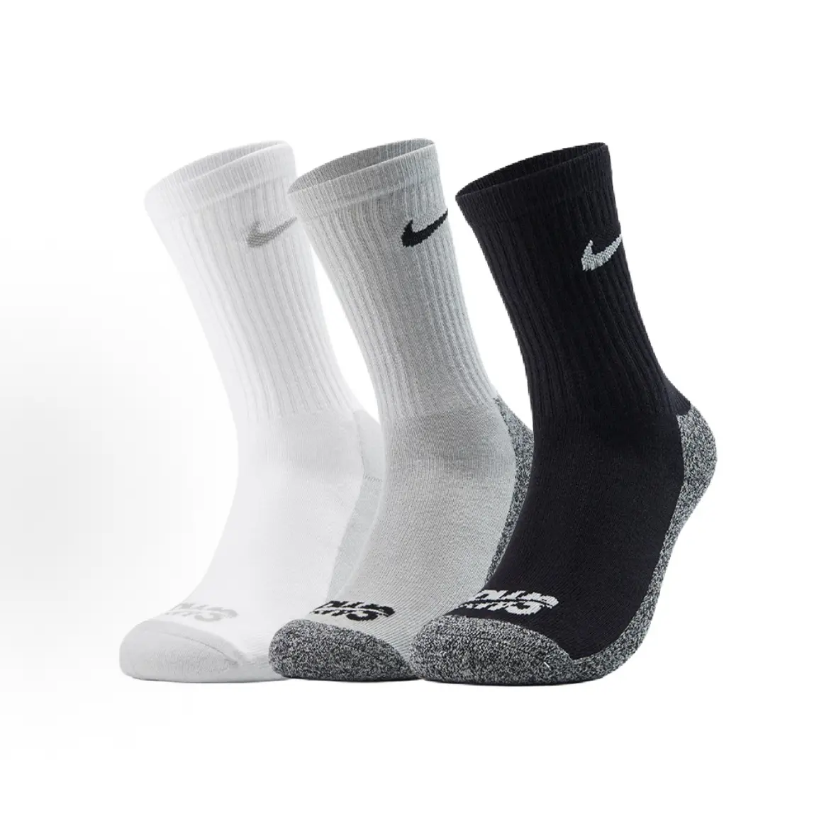 Nike Men's Crew Socks - 3-Pack, White, Grey, Black, Comfortable & Durable, Ideal for Everyday Wear Unisex