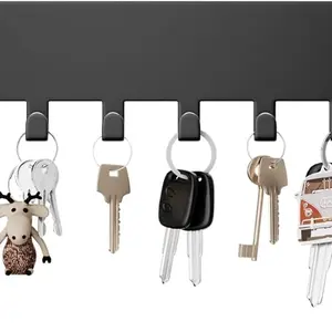 Key Holder Wall Key Hooks with 10 Hooks Wall Mounted Key Holder Hallway Self Adhesive Key Rack Black