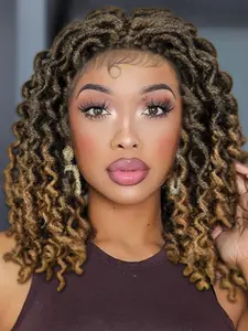 14 Inch Short Senegalese Twist Braids Wigs for Black Women, Gorgeous Fluffy Synthetic Curly Wigs without Bangs, Synthetic Braided Lace Wigs for Party, Daily Use