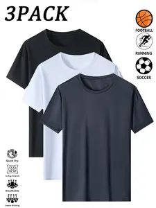Men’s mesh quick-dry sports T-shirt, 3-pack - breathable, non-cling, high stretch short sleeves for training