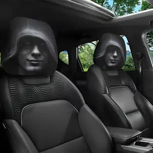 Two Black Hat Mystery Portrait Car Headrest Covers, Designed for Comfort And Elasticity, Ideal for Any Car Interior. They Are Perfect for Long Journeys, Helping to Ease Driving Fatigue While Also Serving As Stylish Car Decor