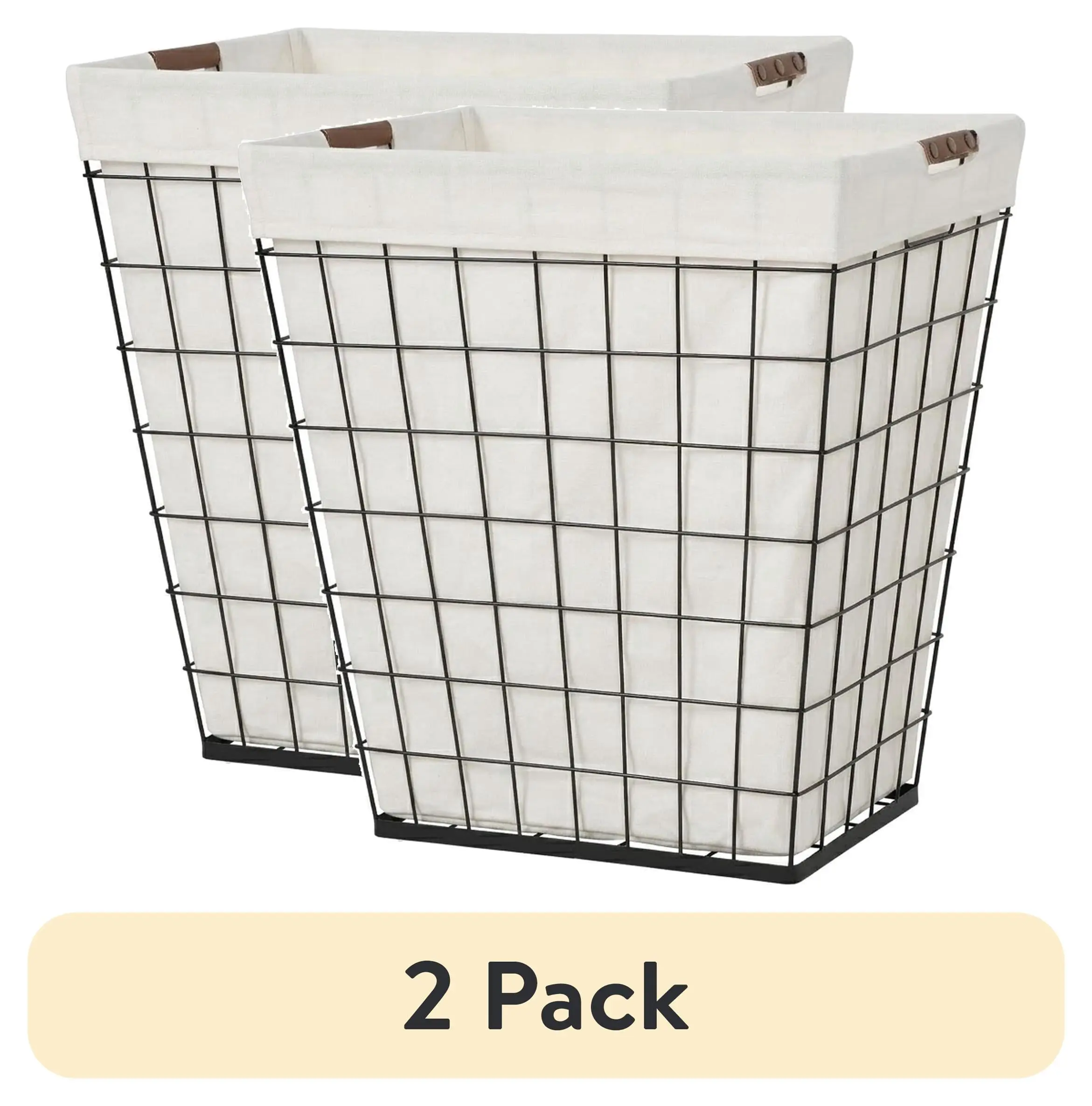 (2 pack) Better Homes & Gardens 75L Rectangular Steel Wire Laundry Hamper with Removable Cotton Blend Liner, Adult