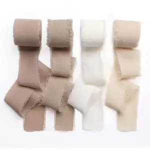 Handmade Fringe Chiffon Silk Ribbon 4 Rolls/1" x 5Yd Per Roll,Nude & Cream Frayed Edges Ribbons Set (1" x20Yd, Nude&Cream)