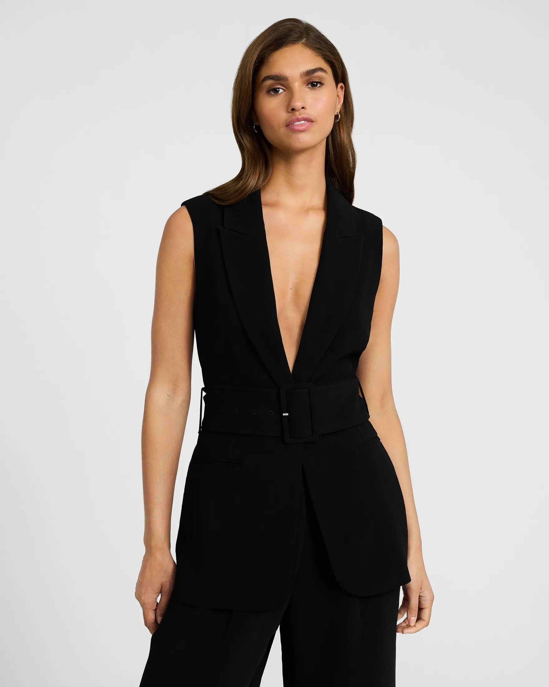 Express Signature Crepe Long Belted Blazer Vest