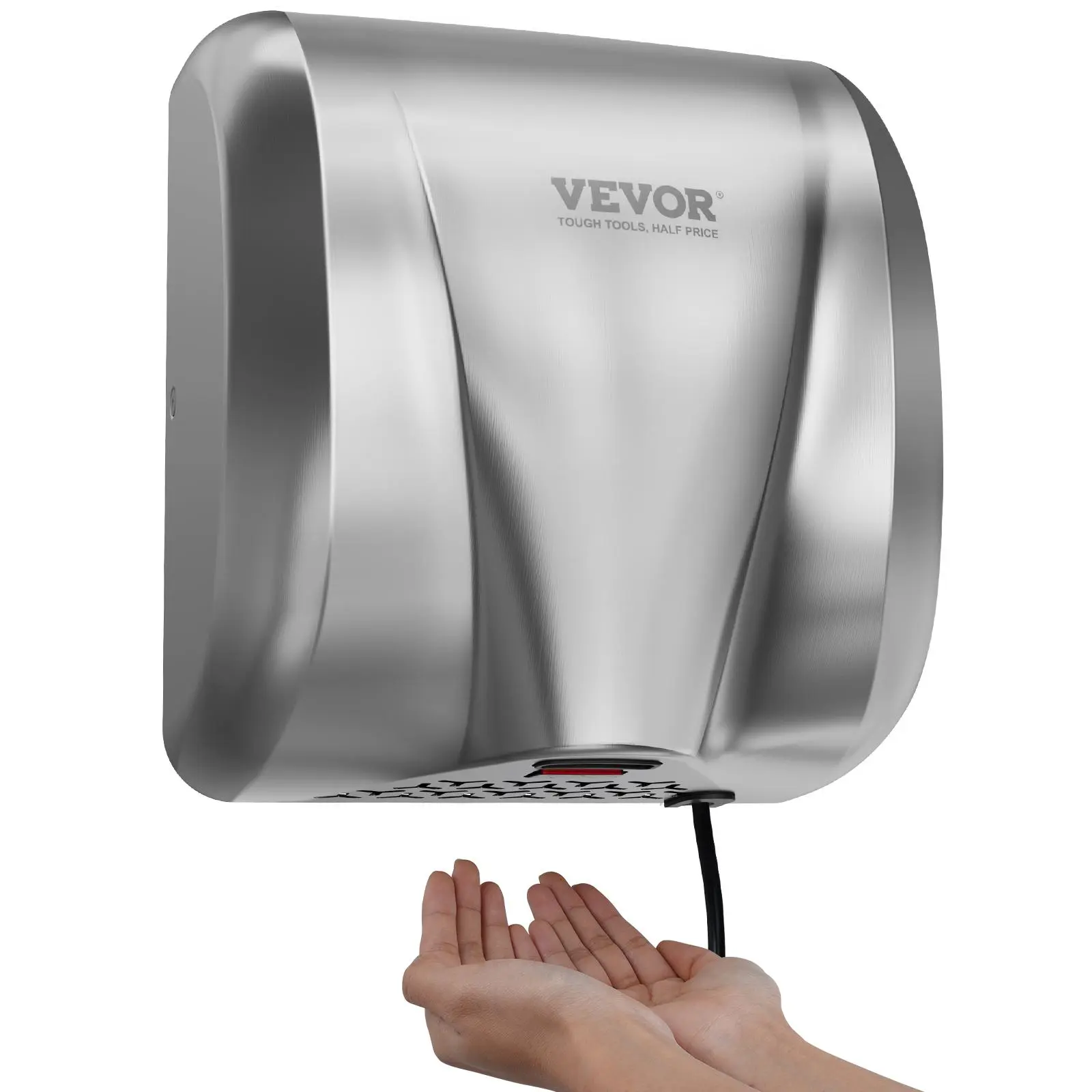 【summerfinds】VEVOR Heavy Duty Commercial Hand Dryer, 1300W Automatic High Speed Stainless Steel Warm Wind Hand Blower, 120V Plug In/Hardwired Two Power Options, Compliant for Industry Business Restrooms