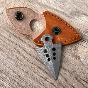 High end Damascus pendant with leather sheath, necklace pendant, great party gift item, can also be used in multiple scenarios, outdoor EDC fishing tool