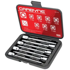 CARBYNE 7 Piece Torx Extra Long Bit Socket Set, (T-10 to T-40 Sizes), 3/8" Drive, S2 Steel Bits, CrV Sockets • From a Family-Run Tool Company Based in the U.S.A.