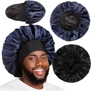 2 count Bonnets for Men, Double Layer Hair Bonnet Satin Bonnet for Women Curly Hair Braids