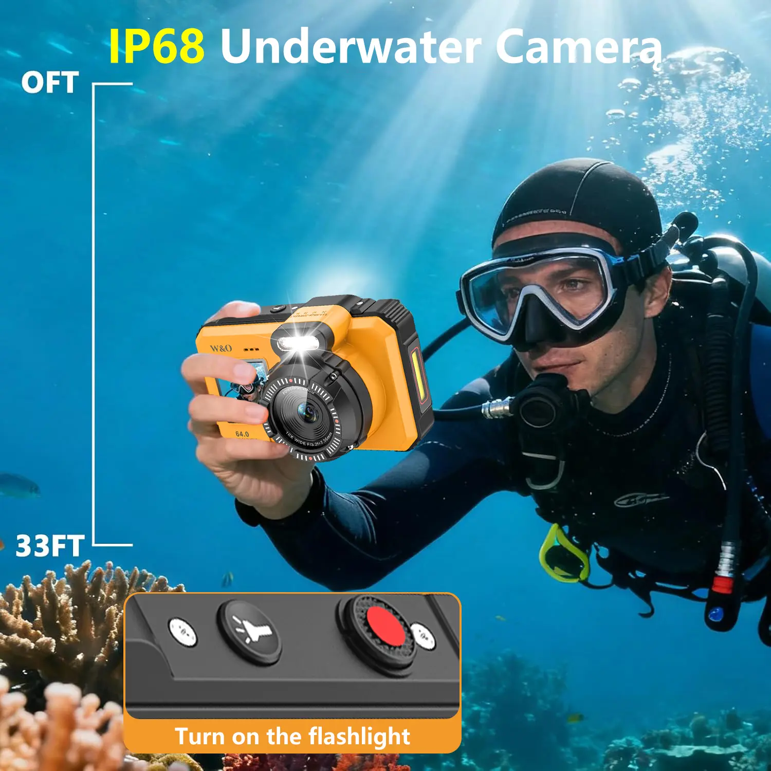 4K Underwater Camera, UHD 64MP Point and Shoot Digital Camera, Autofocus Dual-Screen Selfie Waterproof Camera with 32GB Card, Auto Focus Waterproof 2500mAh Battery, 18X Floatable Digital for Snorkeling