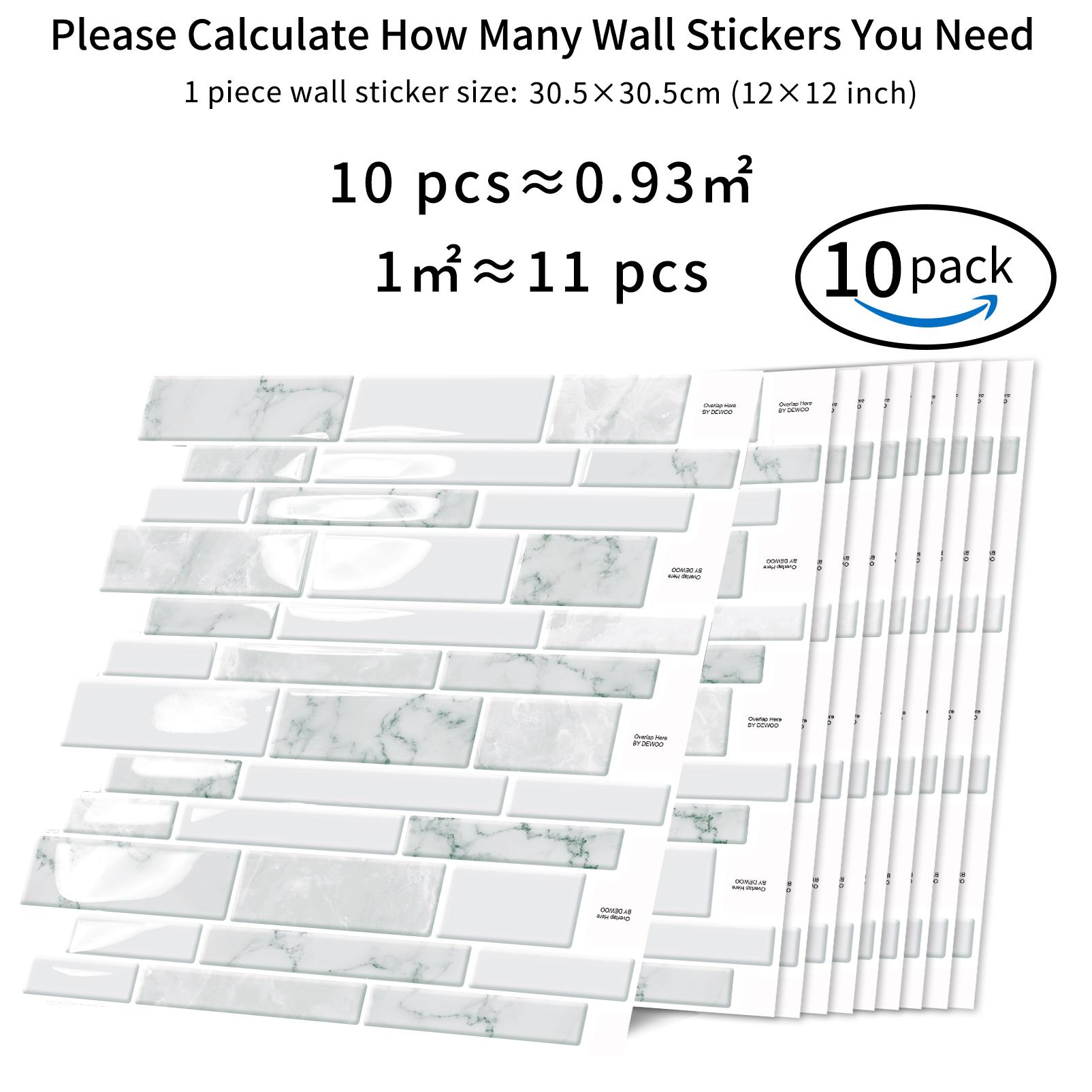 DEWOO Marble-Pattern Self-Adhesive Wall Stickers, Grid-Pattern Wall Appliqués, 3D Wall Tiles (Peel-and-Stick) — Suitable for decorating kitchen backsplashes, bathrooms, and laundry rooms. Delivers a premium, sophisticated aesthetic.