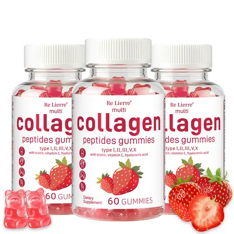 RE LIERRE Sugar-Free Collagen Peptide Gummies Dietary Supplement (3 Bottles, 60 Each) - Protein Plus Collagen Complex (1500mg Types I,II,III,V,X Protein, 5000mcg Biotin, Methylated B12, Vitamins A,C,D,E,B8) for Adults' Skin Care, Health Support