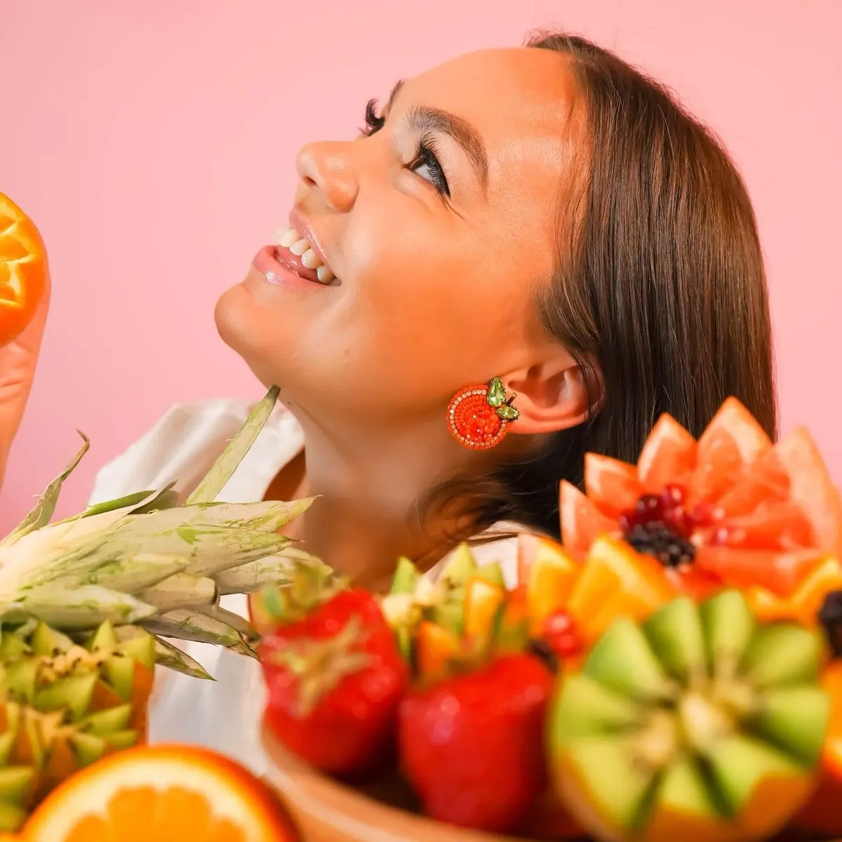 Orange Earrings, Handmade Beaded Fruit Stud Earrings, Lightweight Women Earrings, Unique Gift Ideas For Her, Vegan Friendly Earrings