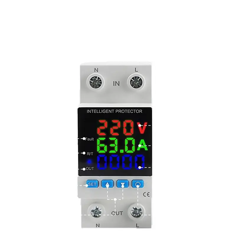 ZETTIC 63A Over Under Voltage Protection Relay, 110V/220V Adjustable Voltage Current & Power Monitor, 2P DIN Rail Auto-Reset Protector (Voltage/Current/Wattage Display Options) automatic transfer switch