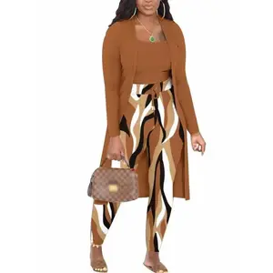 Women 3 Piece Outfits Ribbed Sleeveless Kimono Cardigan Cover Up Tank Crop Tops Bodycon Shorts Tracksuit Lounge Sets,Crop Top+high Waisted Drawstring Pants+long Cardigan