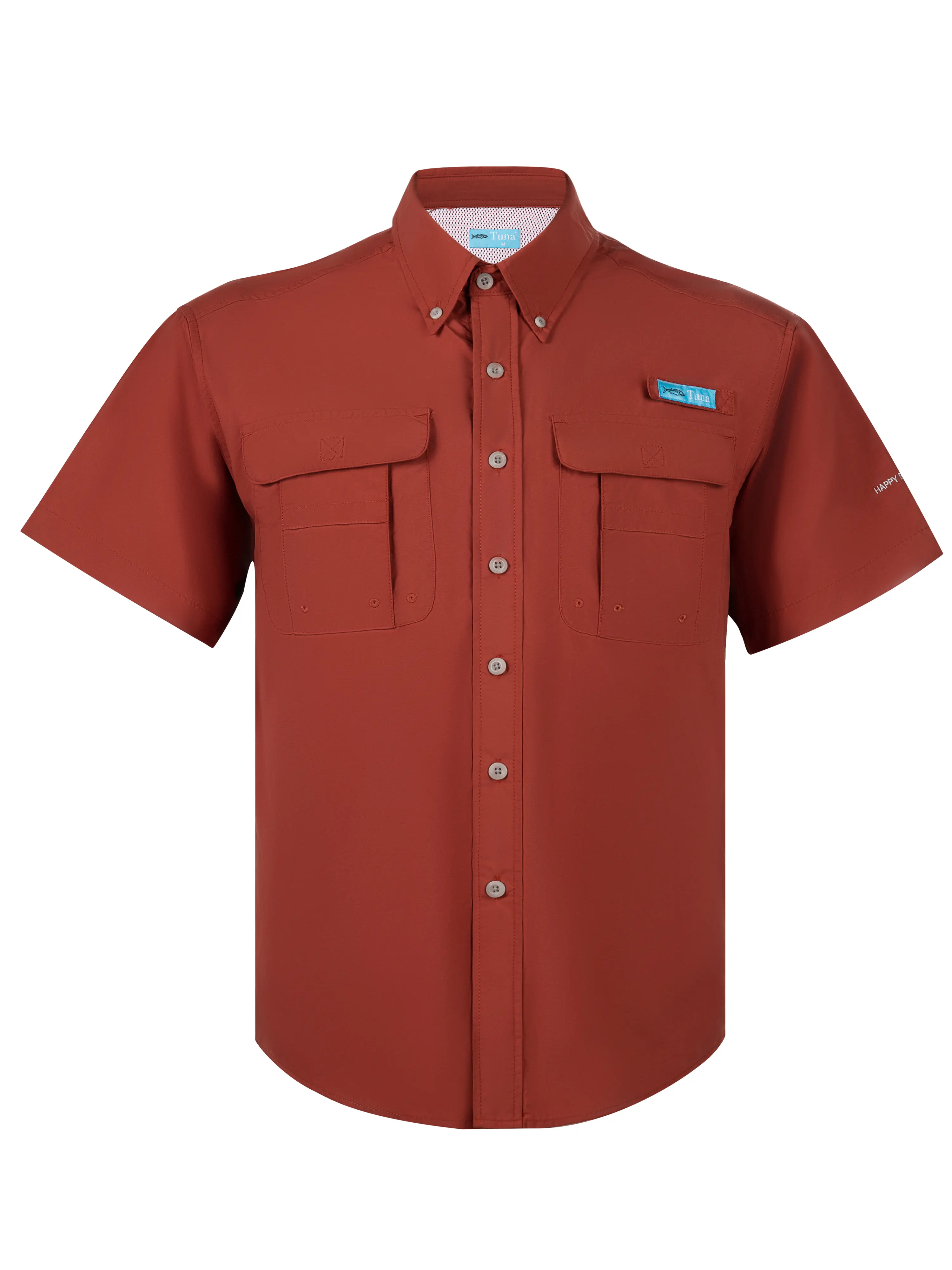 Tuna Men's Fishing Short Sleeve Shirts - UPF 50+ Sun Protection Quick-Dry Water-Resistant Botton Down Outdoor Camping