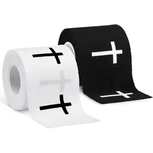 2 Pcs Christian Cross Athletic Tape Sports Tape Christian Easter Gift 2in x 23ft Religion Jesus Wrist Wrap for Soccer Football Baseball Gift for Athlete Good Friday(White Black,Crosses)