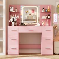 Large Symmetrical LED Dressing Table - Pink