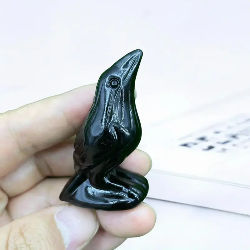 Hand-Carved Natural Obsidian Crow - Spiritual Raven Crystal Statue for Gothic Home Decor & Healing Stone Gift(1 Count) summerwins