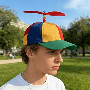 Unisex Cotton Baseball Cap, Rainbow Color Helicopter Propeller Design, Stylish Unique Accessory for School Boy Fancy Dress