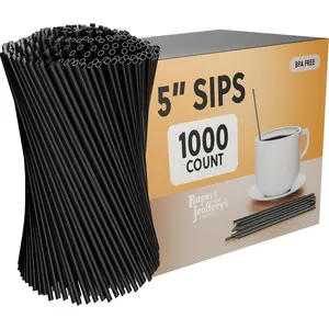 Disposable Plastic Coffee Stirrer Straw - 5 Inch Sip Stir Stick (Black, 1,000 count)