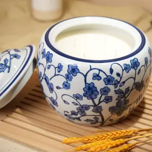 8in Chinoiserie Ceramic Ginger Jar Candle – 61oz Peony Scent