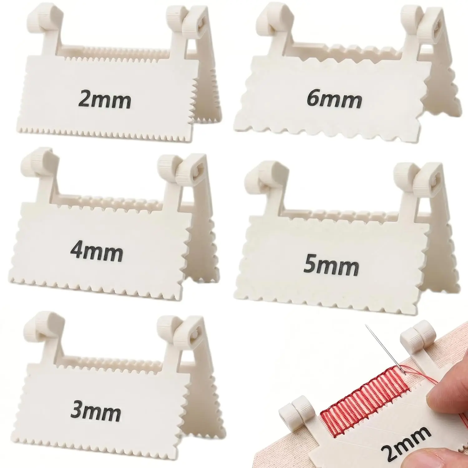 Clip  Sewing Ruler, 2/3/4/5/6mm   Lock and Sewing Gauge,  Guide Lockranding Tool for Embroidery Fabric Hand Sewing(White)