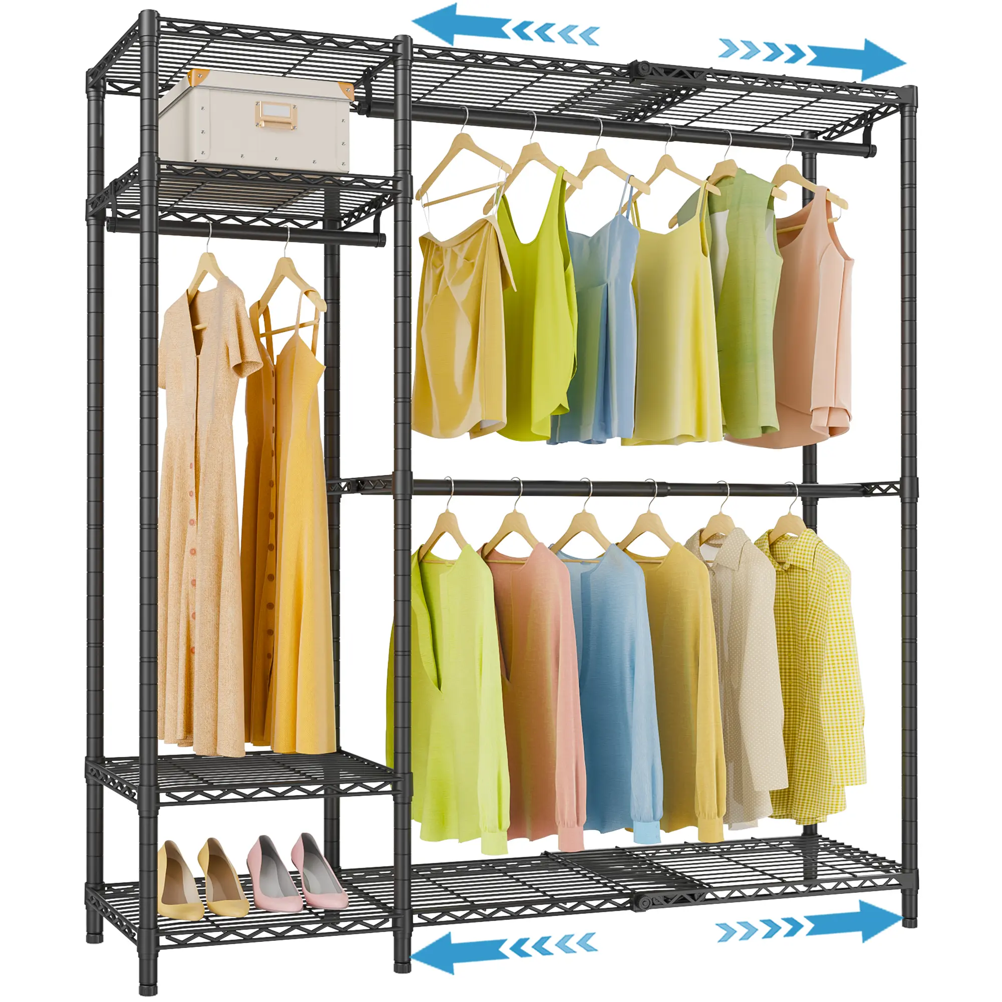 VIPEK X20 Expandable Wardrobe Closet Organizer – Heavy Duty Clothes Rack with Adjustable Rods & Shelves, Portable Wardrobe for Small Room & Closet (3'3"–4'8") Floor Standing Display