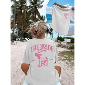 Womens Cotton Short Sleeve Graphic Tee Bride Club Pink Print Bachelorette Party Bridal Shower Honeymoon Beach Vacation Weekend Casual Outfit Gift For Bride