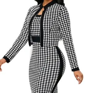 New fashion woman 2piece Set stylish elegant Houndstooth Sexy Dress &  short  jackets business casual party birthday outfit