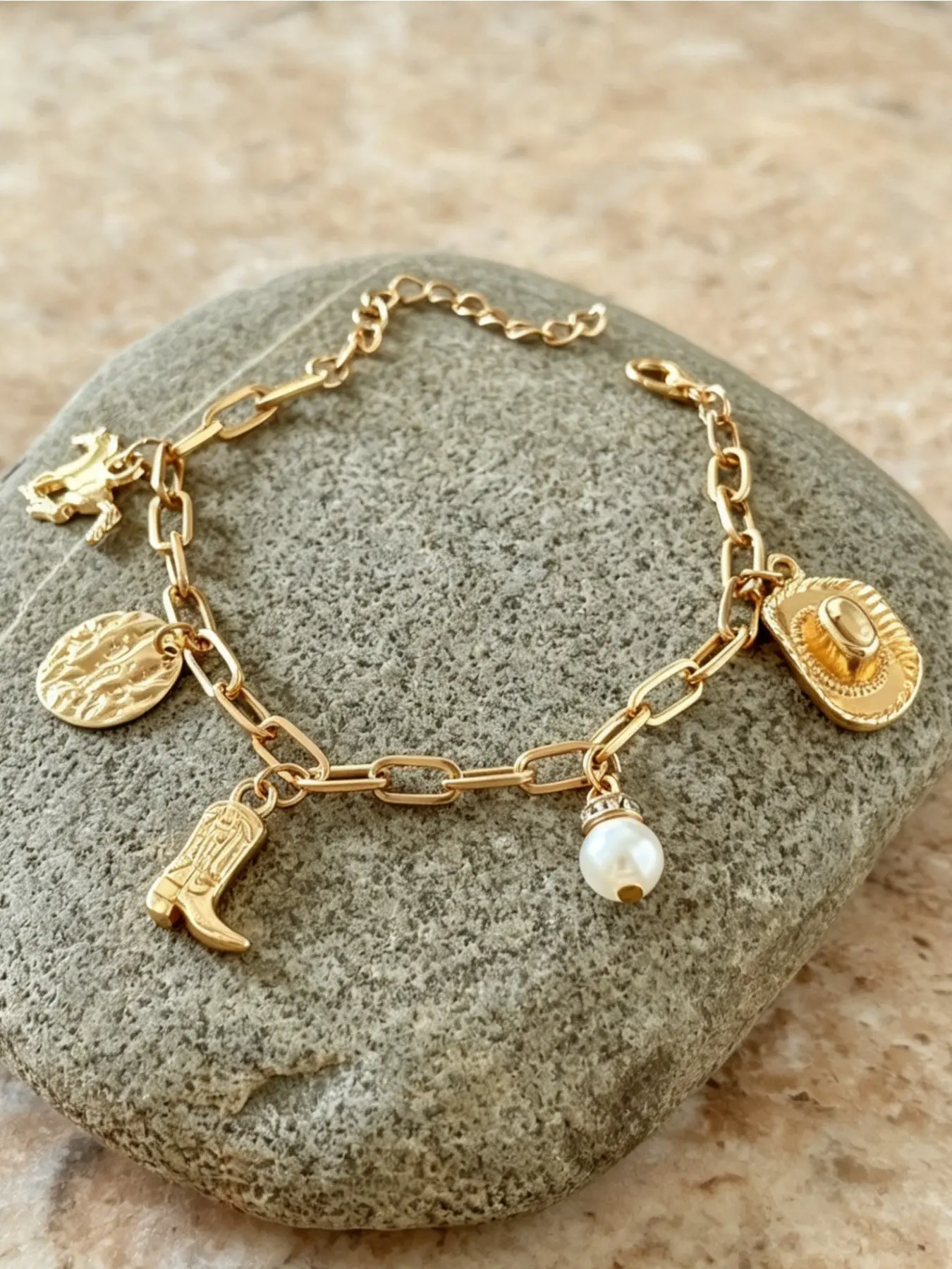 Vintage Western Cowboy Pearl Bracelet for Women, Exquisite Bracelet, Pretty Bracelet, Simple Metal Chain Party Vacation Personality Jewelry, Elegant Accessory for Special Occasions