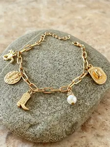 Vintage Western Cowboy Pearl Bracelet for Women, Exquisite Bracelet, Simple Metal Chain Party Vacation Personality Jewelry, Elegant Accessory for Special Occasions