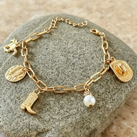 Vintage Western Cowboy Pearl Bracelet for Women, Exquisite Bracelet, Pretty Bracelet, Simple Metal Chain Party Vacation Personality Jewelry, Elegant Accessory for Special Occasions