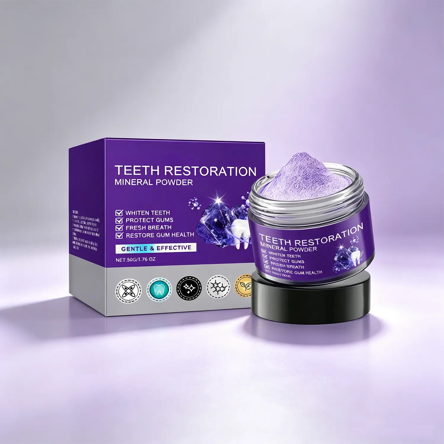 Purple Mineral Tooth Powder with Hydroxyapatite – Gentle Peroxide-Free Whitening, Removes Stains Freshens Breath, Enamel-Safe Gum Friendly Daily Oral Care 50g