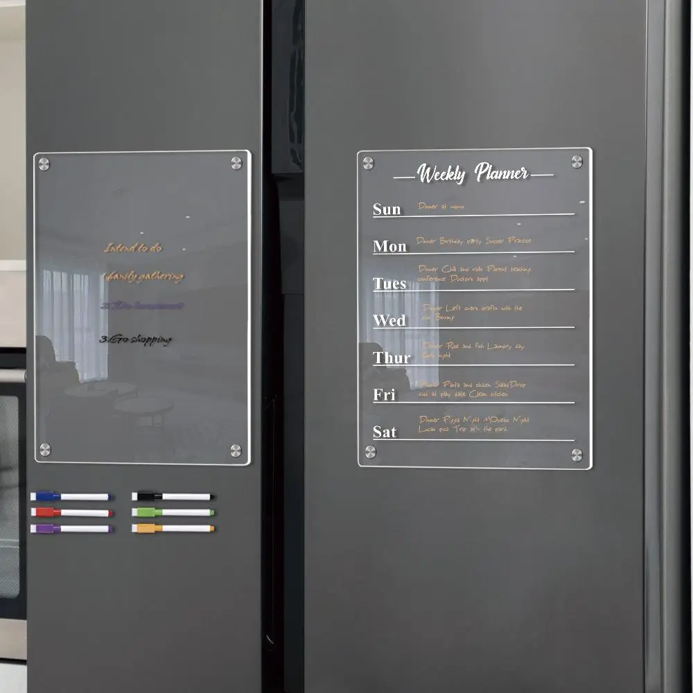 Magnetic Weekly Note Board & Whiteboard Marker Pen Set, 2 Counts Erasable Weekly Planner & 6 Counts Whiteboard Pen Set for Home Office, Dry Erase Cale