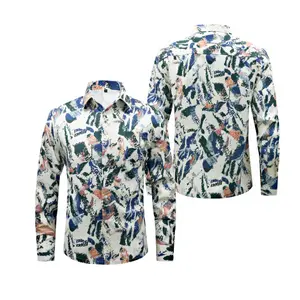 Men’s long-sleeve shirt with abstract print, casual artistic style, touch graffiti pattern, turn-down collar with single-breasted design, loose and comfortable fit—ideal for everyday beach wear. fathersdaygift