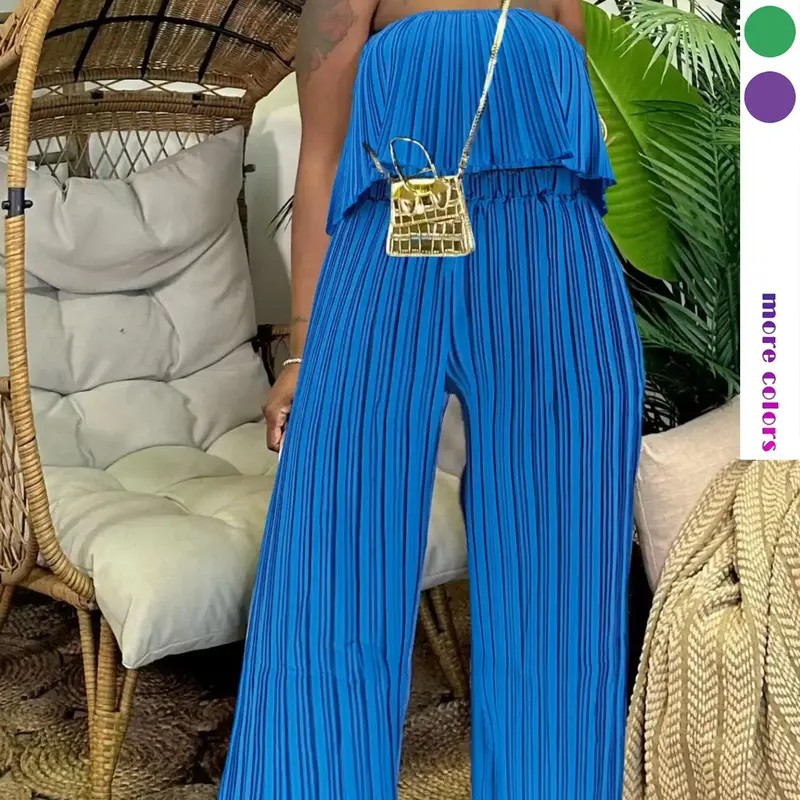 Two-Piece Set Women's Solid Color Tube Top & Wide Leg Pants, Casual Outfit Set Casual Basic Fit Fashion Cozy for Daily Outdoor Wear, Ladies Clothes for Summer Womenswear