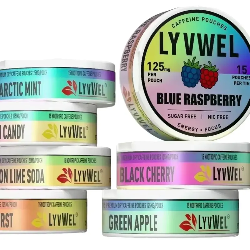 7 Cans 125mg Caffeine Pouches Zero Sugar Blue Raspberry Flavor Upper Energy Deckys Extreme Energy Boost New Energy Sport Beverage Drink Low-Calorie