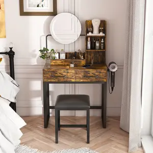 Stylish Adjustable Modern Illuminated High-Brightness Small Makeup Vanity Desk - LED Lights, LED Mirror, Power Outlet, USB Ports, Drawers, Shelves, Wood-Metal Construction, Large Storage, Hair Dryer Holder, Easy Setup for Bedroom, Stylish Makeup Vanities,