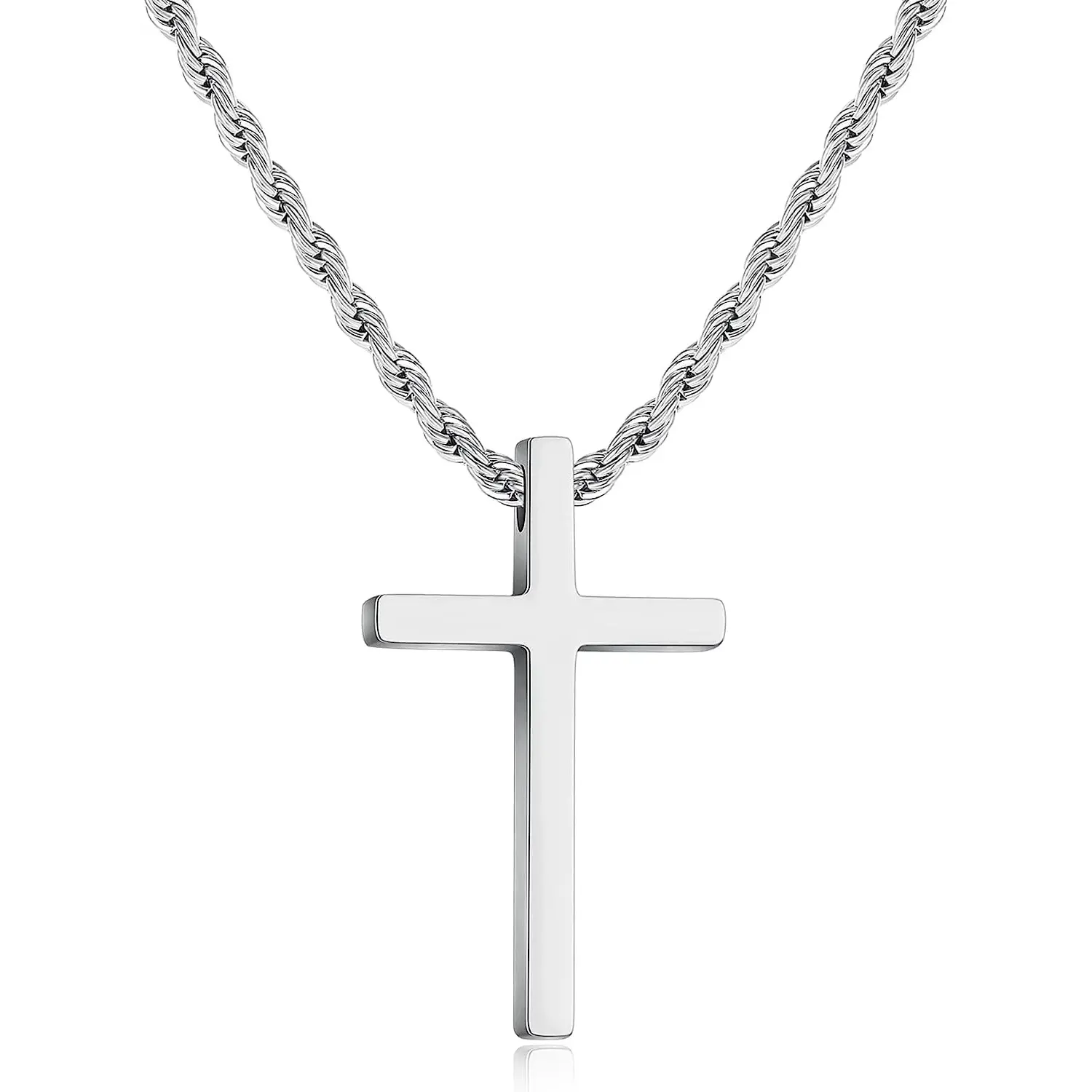 Cross Necklace for Men,Stainless Steel Black Silver Gold Cross Pendant Necklace for Men Cross Chain for Men 16-24 Inches Rope Chain Euphrates