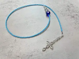 Cross Charm Beaded Bookmark- Book Thong