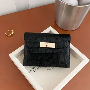 Small Wallet for Women - Slim Minimalist Leather Card Holder, Compact Trifold Pocket Purse with Gold Clasp, RFID Blocking Credit Card Organizer, Elegant Mini Coin Pouch Gift for Girls