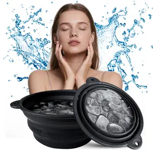 Foldable Silicone Ice Face Basin with Removable Tray, Ergonomic Design, Portable Cold Therapy for Skincare, Travel-Friendly, Easy Clean Material