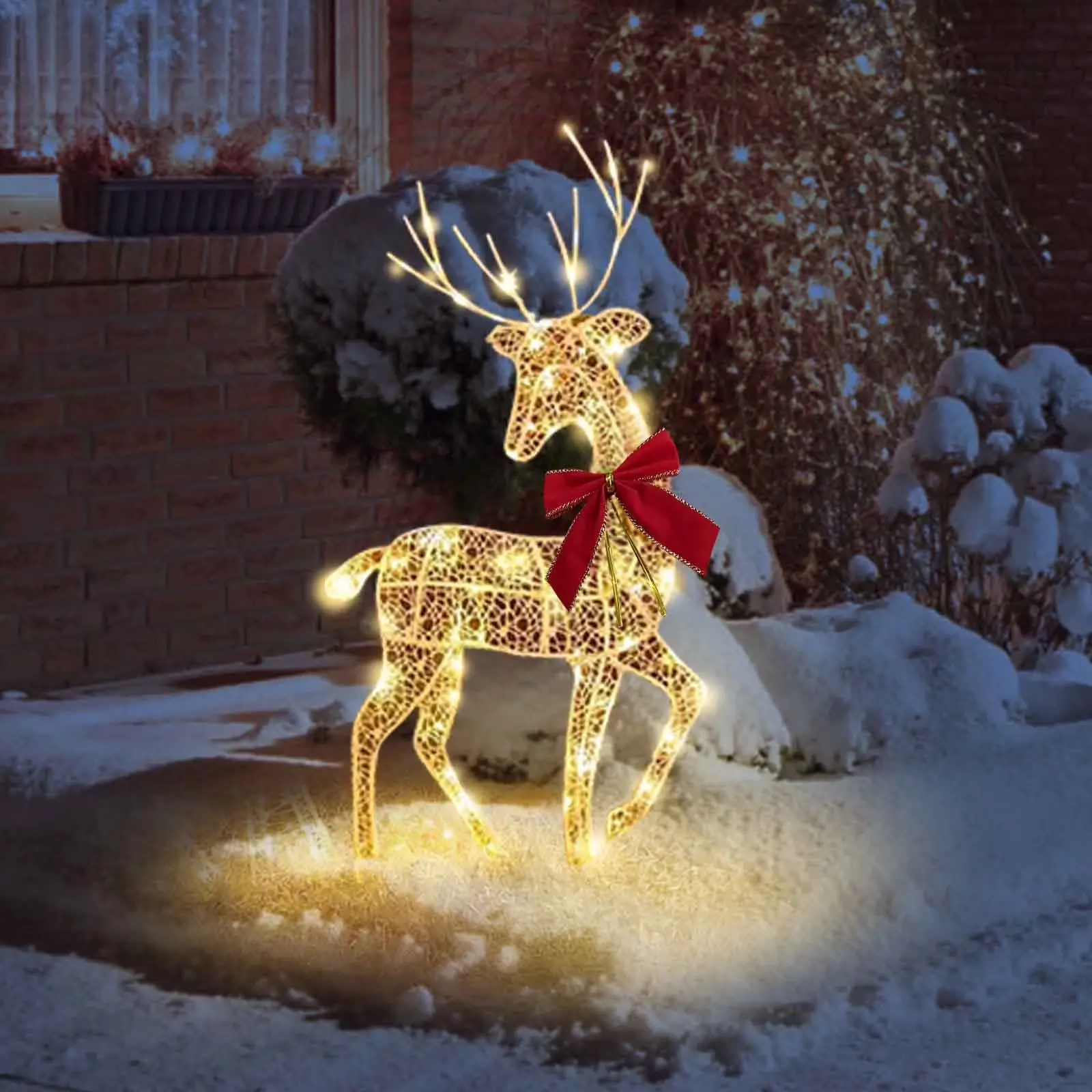 Tangkula Lighted Christmas Reindeer, Outdoor Yard Christmas Decorations with 50 LED Lights, Artificial Christmas Décor with Stakes and Zip Ties, Indoor/Outdoor Festive Holiday Decoration ABOUTYES