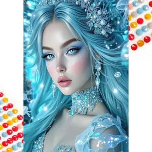 5D DIY Full Drill Round Diamond Painting - Diamond Art Kit Handicraft Blue Hair Mosaic Canvas DIY Wall Art, Home Wall Decoration, Suitable for Halloween, Christmas, Birthdays, and Anniversary Gifts, Diamond Painting Kits