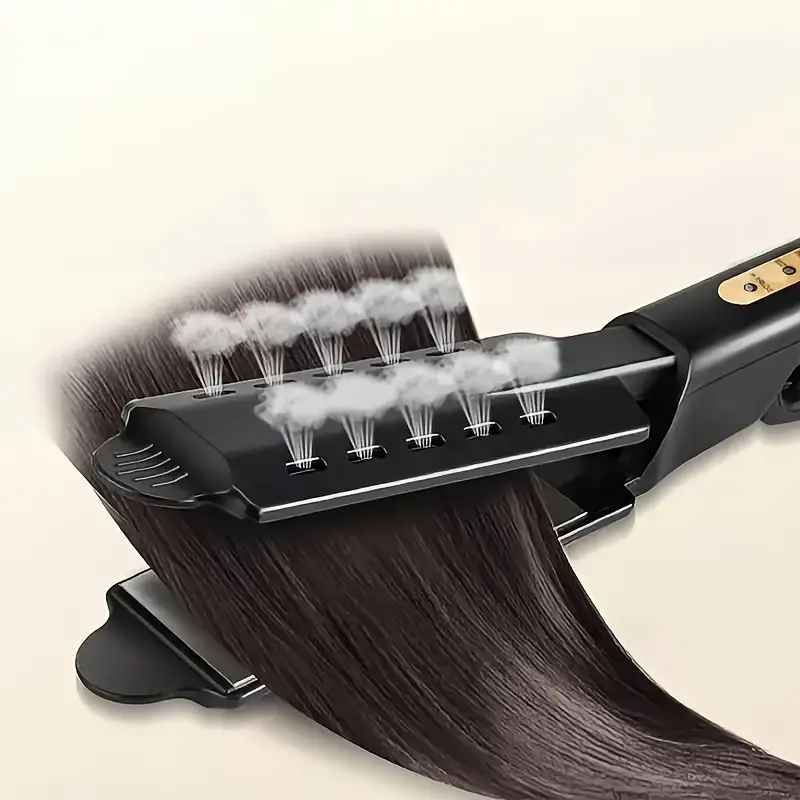4 Temp Settings Steam Hair Straightener Flat Iron, Professional Wide Plate Ceramic Straightening Iron for All Hair Types, Anti-Scald Fast Heating Salon Hair Styling Tool with Moisturizing Steam Function