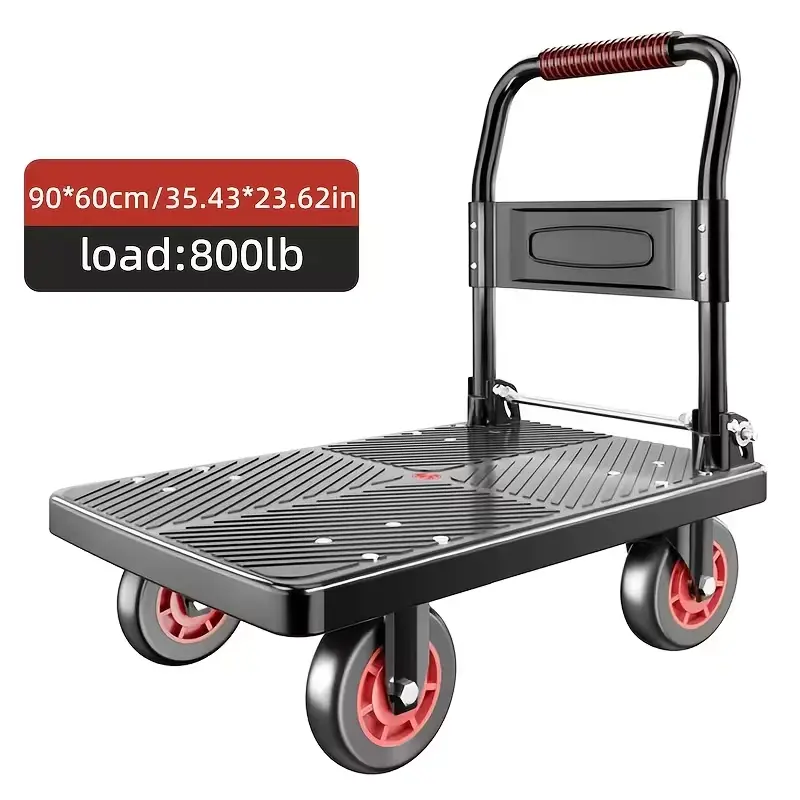 Heavy-Duty Collapsible Push Cart on Wheels, Folding Cart with 5" Polyurethane 360-Degree Silent Swivel Wheels, 680 lbs Capacity for Moving Furniture, Carrying Plywood, Easy Storage for Homes