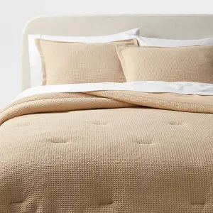 Twin/Twin Extra Long Washed Waffle Weave Comforter and Sham Set Horseradish - Threshold: Cotton, OEKO-TEX Certified, Midweight